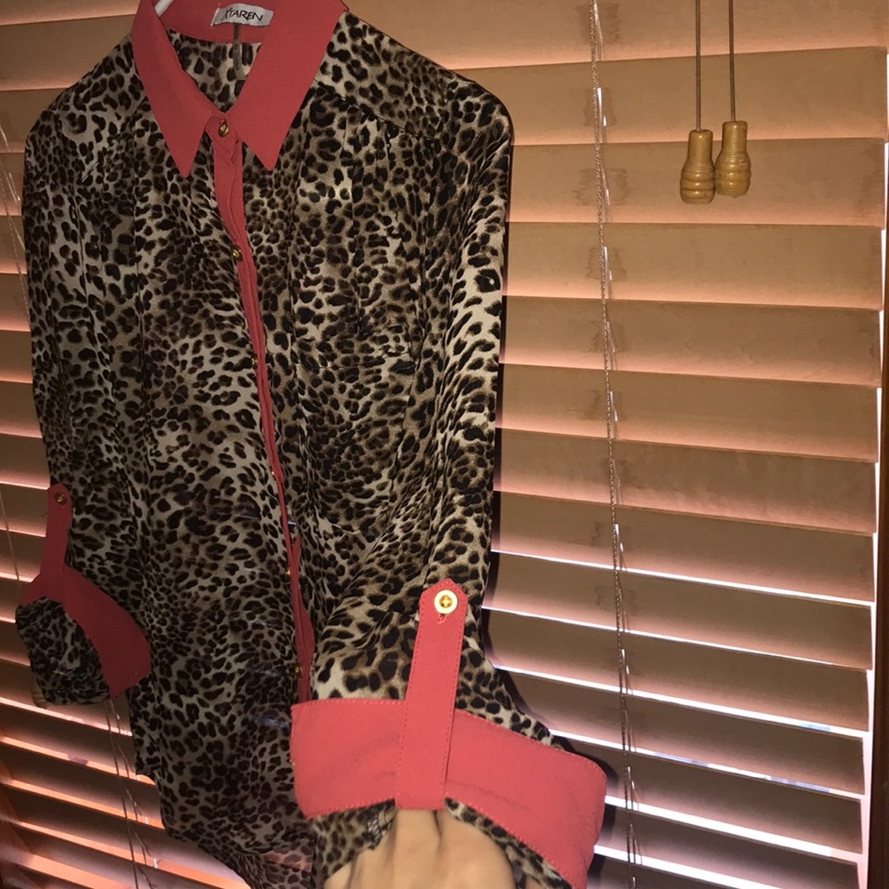 Leopard/ Orange/Coral Blouse